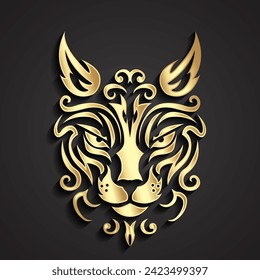 3d gold ornamental cat face decorative logo symbol