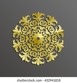 3d gold ornamental round. Can be used for invitations, persian motif