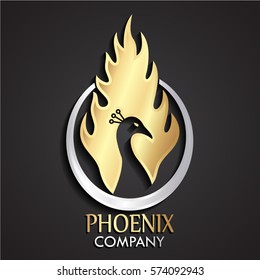 3d gold phoenix flame negative shape silver logo