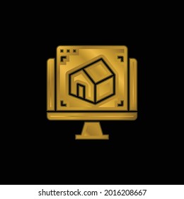 3 d icono metálico chapado en oro o vector de logotipo