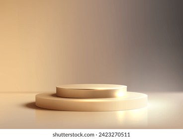 3D gold podium mockup. Featuring a realistic design and luxurious gold accents, it's the perfect way to showcase your brand in style. Vector illustration