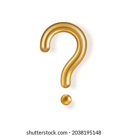 3d Gold Question Mark Isolated On White Background. Vector Illustration. Trivia Or Quiz Golden Logo For Contest Poster Template