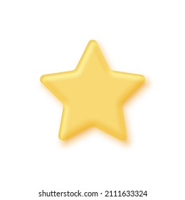 3d gold rating star vector illustration. Realistic golden glossy metal or plastic badge of positive customer feedback or good review, shiny yellow award for winner with best results isolated on white