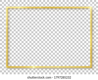 3D gold rectangle border. Gold frame boarder. Golden vintage border. Shiny glowing realistic rectangle boarder isolated on background. Luxury golden frame. Design rectangular frame with shadow. Vector