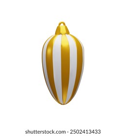 3d gold rendering Christmas ball. Realistic three-dimensional vector illustration. Winter holiday metallic colours decoration in cartoon luxury style. Symbol for Happy New year and Merry Christmas.