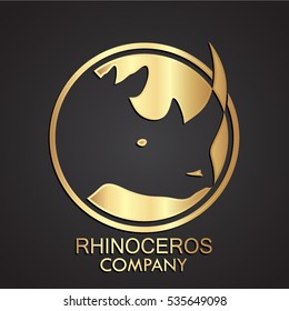 3d gold rhinoceros negative shape logo