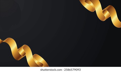 3D Gold ribbon on gradient black background with copy space