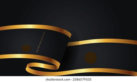 3D Gold ribbon on gradient black background with copy space