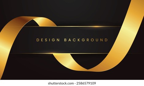 3D Gold ribbon on gradient black background with copy space