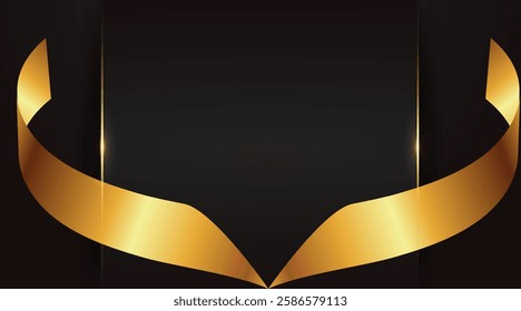 3D Gold ribbon on gradient black background with copy space