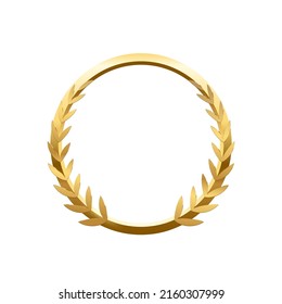 3D-Goldring und kreisförmige Dekoration mit Lorbeer-Vektorgrafik. Realistisches goldenes Rundprächtevip-Objekt mit helleinfarbigem Effekt, SiegMedal oder Jubiläum einzeln auf weißem Hintergrund