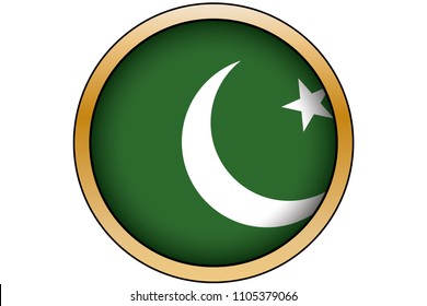 A 3D Gold Round Button with the Flag of Pakistan