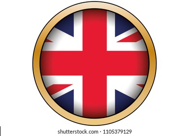 A 3D Gold Round Button with the Flag of United Kingdom