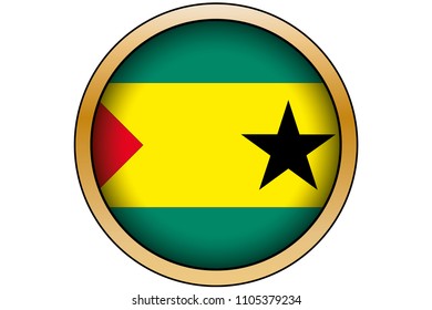 A 3D Gold Round Button with the Flag of Sao Tome E Principe