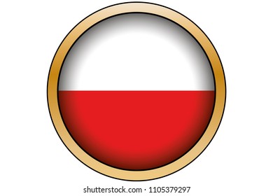 A 3D Gold Round Button with the Flag of Poland