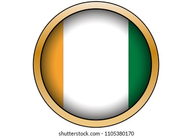 A 3D Gold Round Button with the Flag of Cote DIvoire