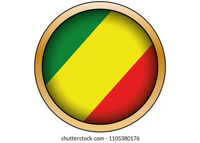 A 3D Gold Round Button with the Flag of Congo