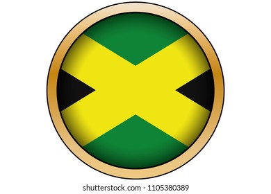 A 3D Gold Round Button with the Flag of Jamaica