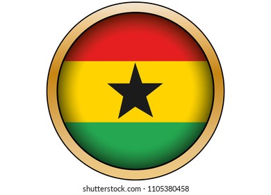 A 3D Gold Round Button with the Flag of Ghana