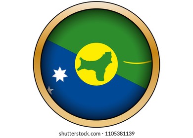 A 3D Gold Round Button with the Flag of Christmas Island