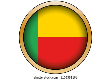 A 3D Gold Round Button with the Flag of Benin