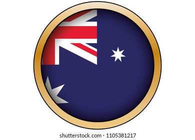 A 3D Gold Round Button with the Flag of Australia