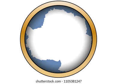 A 3D Gold Round Button with the Flag of Antartica