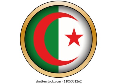 A 3D Gold Round Button with the Flag of Algeria