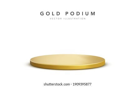 3d gold round podium with shadow. Round winner pedestal. 3d empty platform. Vector illiustration