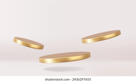 3d gold round podium with shadow. Round winner pedestal. 3d empty platform. 3d rendering. Vector illustration