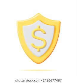 3D Gold Shield with Dollar Sign Isolated. Render Golden Money Shield Icon. Finance Protection. Safety or Secure Payments, Financial Security, Insurance, Money Under Protection. Vector Illustration