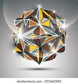 3D gold shiny sphere. Vector fractal dazzling abstract illustration - eps10 jewel. Gala theme. Fantastic kaleidoscope object.