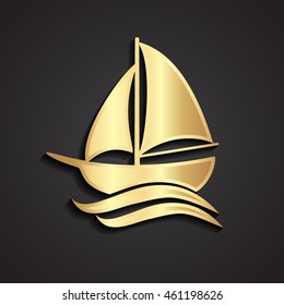 3d gold ship logo / vector illustration