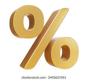 3d gold sign percent discount on isolated background. Voucher gift. Vector illustration.