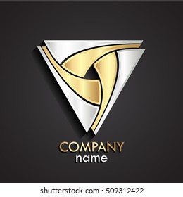 3d gold silver abstract shape triangle logo