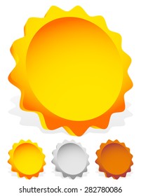 3d gold, silver and bronze badges, medals isolated on white.