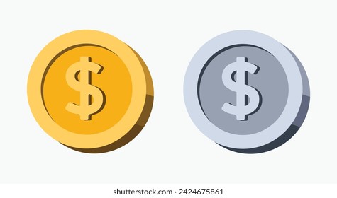 3D Gold- und Silbermünzen flaches Design-Illustrations-Set