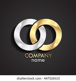 3d gold silver double circle logo / vector illustration