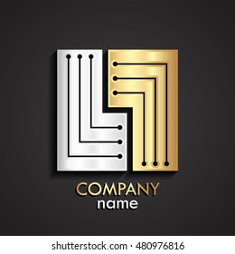 3d gold silver electronic microchip logo