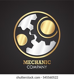 3d gold silver gears negative shape logo