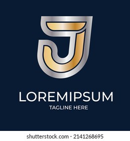 3D Gold Silber J Logo Initial-Briefdesign-Vorlage Vektorgrafik
