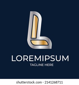 Modelo de diseño de letras iniciales del logotipo L de oro 3D vector
