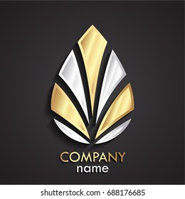 3d Gold Silver Leaf Shape Elegant Logo