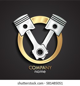 3d gold silver pistons logo