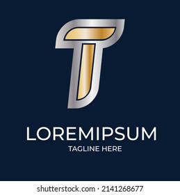 Modelo de diseño de letras iniciales del logotipo T oro 3D vectorial