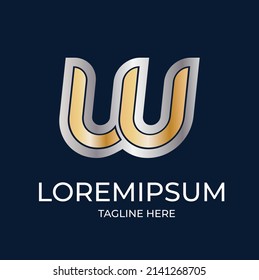 3D gold silver W logo initial letter design template vector