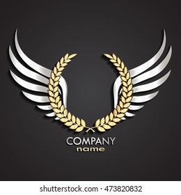 3d Gold Silver Winged Laurel Wreath Logo