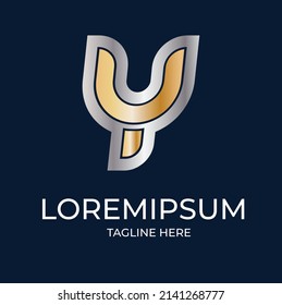 3D gold silver Y logo initial letter design template vector