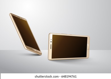 3D Gold Smart Phone with different angle.