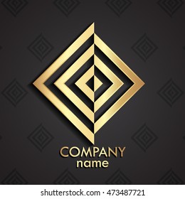 3d gold square cubic stylish logo 